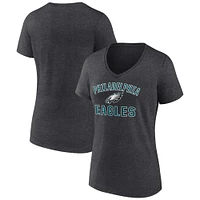 Women's Fanatics Heather Charcoal Philadelphia Eagles Victory Arch V-Neck T-Shirt