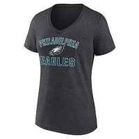 Women's Fanatics Heather Charcoal Philadelphia Eagles Victory Arch V-Neck T-Shirt