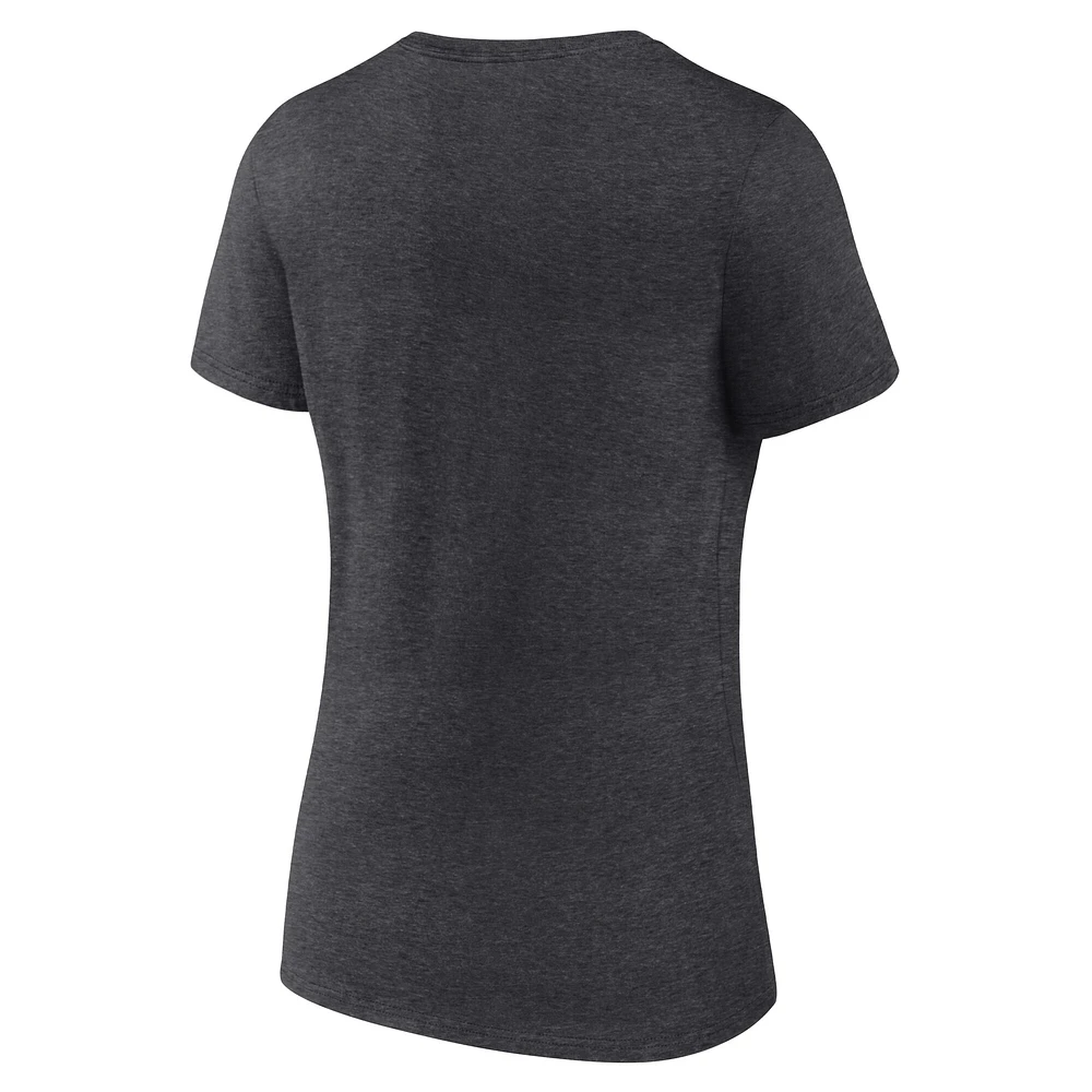 Women's Fanatics Heather Charcoal Philadelphia Eagles Victory Arch V-Neck T-Shirt