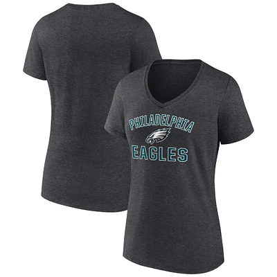Women's Fanatics Heather Charcoal Philadelphia Eagles Victory Arch V-Neck T-Shirt