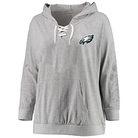 Women's Fanatics Heather Gray Philadelphia Eagles Plus Lace-up Pullover Hoodie