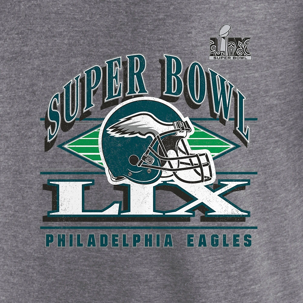 Women's Fanatics Heather Gray Philadelphia Eagles Super Bowl LIX Helmet Tri-Blend V-Neck T-Shirt