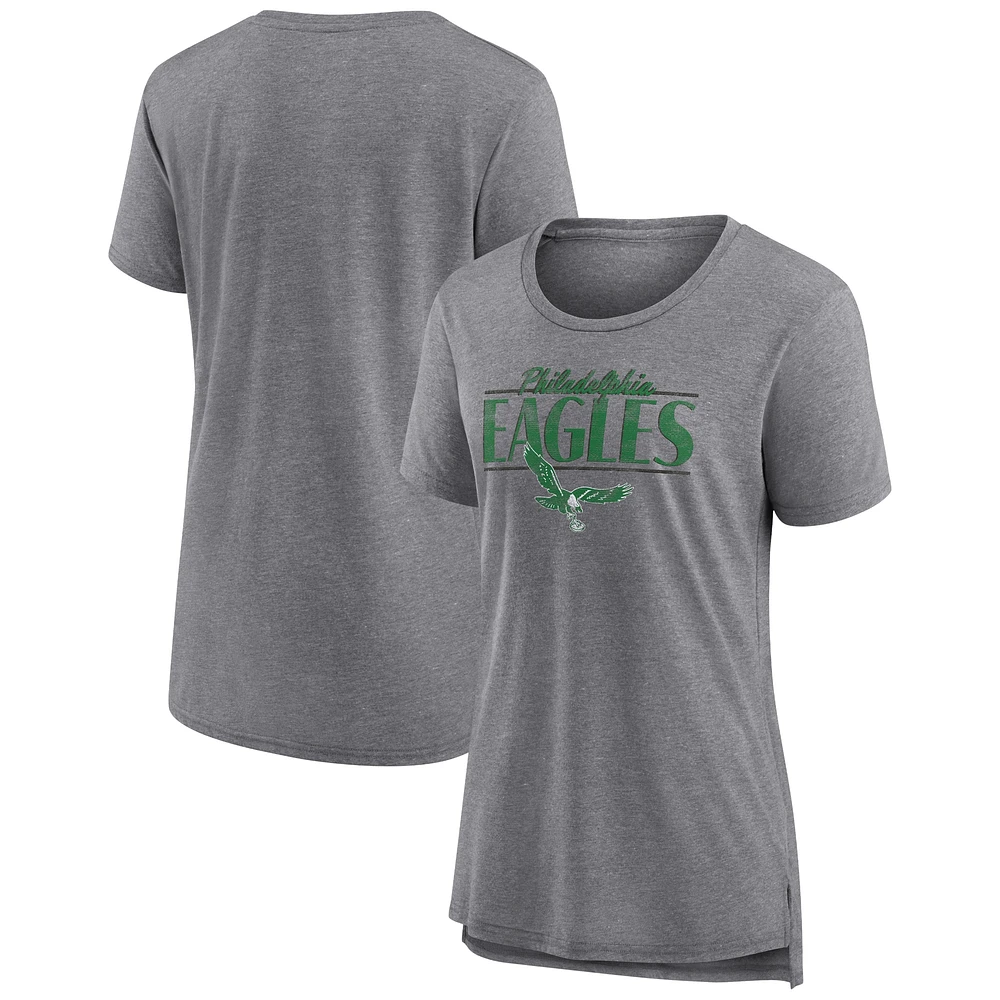 Women's Fanatics Heather Gray Philadelphia Eagles Up the Middle Tri-Blend T-Shirt