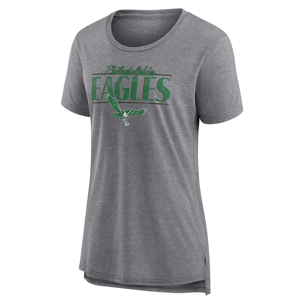 Women's Fanatics Heather Gray Philadelphia Eagles Up the Middle Tri-Blend T-Shirt