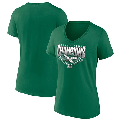Women's Fanatics  Kelly Green Philadelphia Eagles Super Bowl LIX Champions Retro Diamond V-Neck T-Shirt