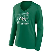 T-shirt à manches longues et col en V avec logo rétro des Philadelphia Eagles du Super Bowl LIX pour femmes Fanatics Kelly Green