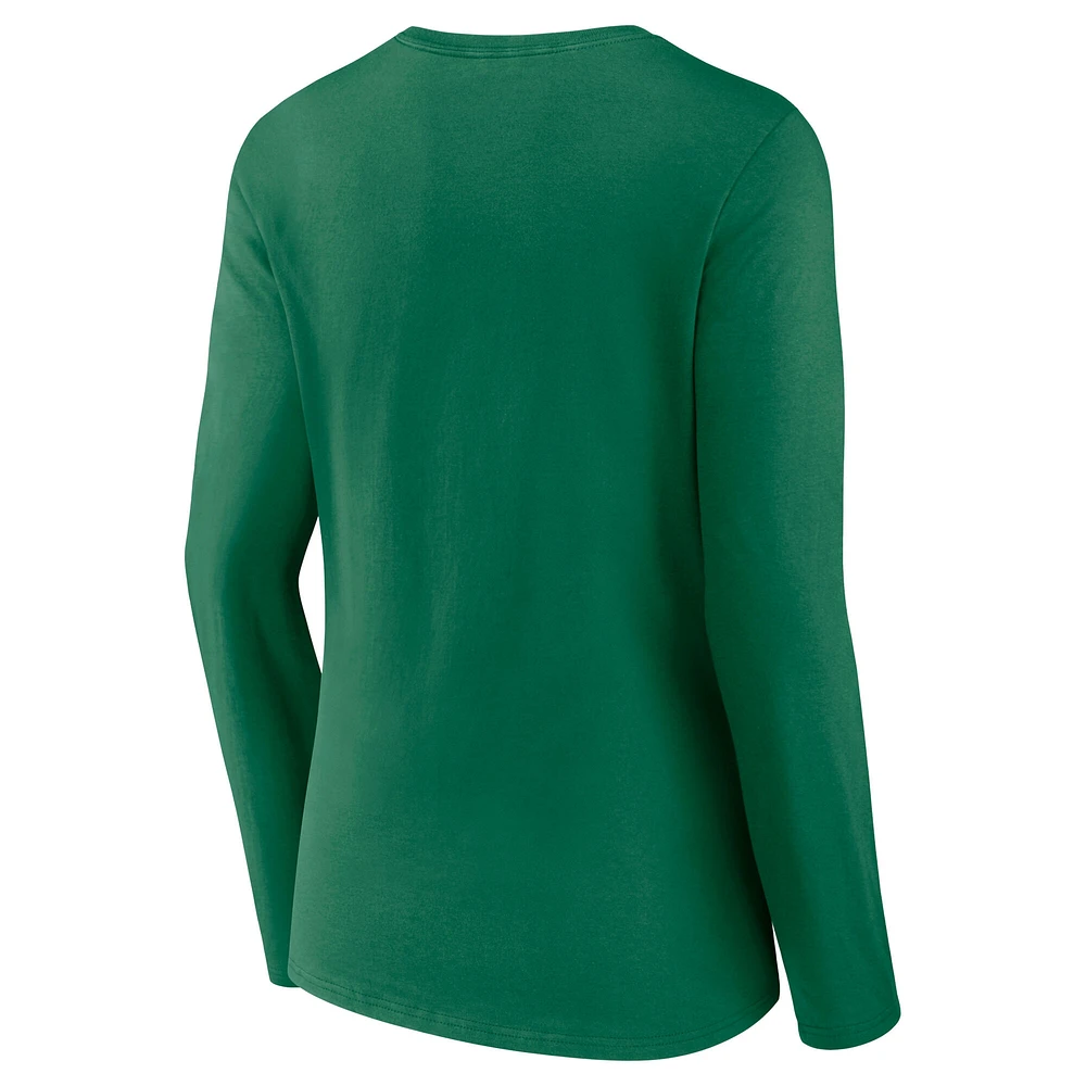 T-shirt à manches longues et col en V avec logo rétro des Philadelphia Eagles du Super Bowl LIX pour femmes Fanatics Kelly Green