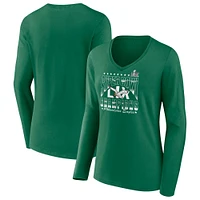 T-shirt à manches longues et col en V avec logo rétro des Philadelphia Eagles du Super Bowl LIX pour femmes Fanatics Kelly Green