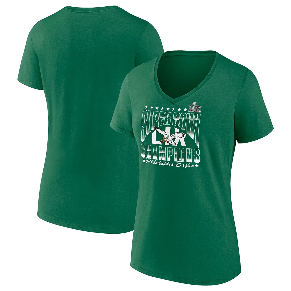 Women's Fanatics  Kelly Green Philadelphia Eagles Super Bowl LIX Champions Retro Logo V-Neck T-Shirt