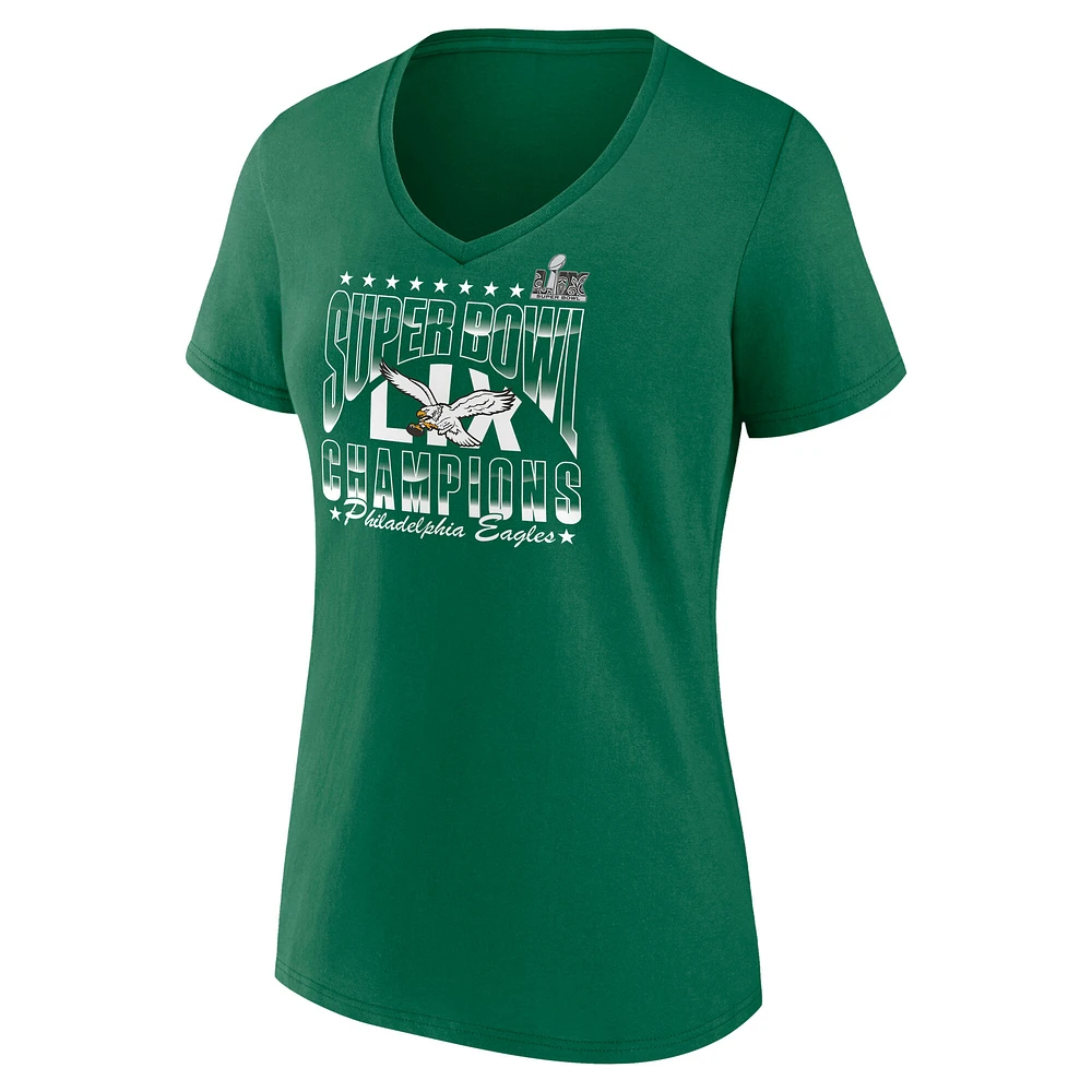 Women's Fanatics  Kelly Green Philadelphia Eagles Super Bowl LIX Champions Retro Logo V-Neck T-Shirt