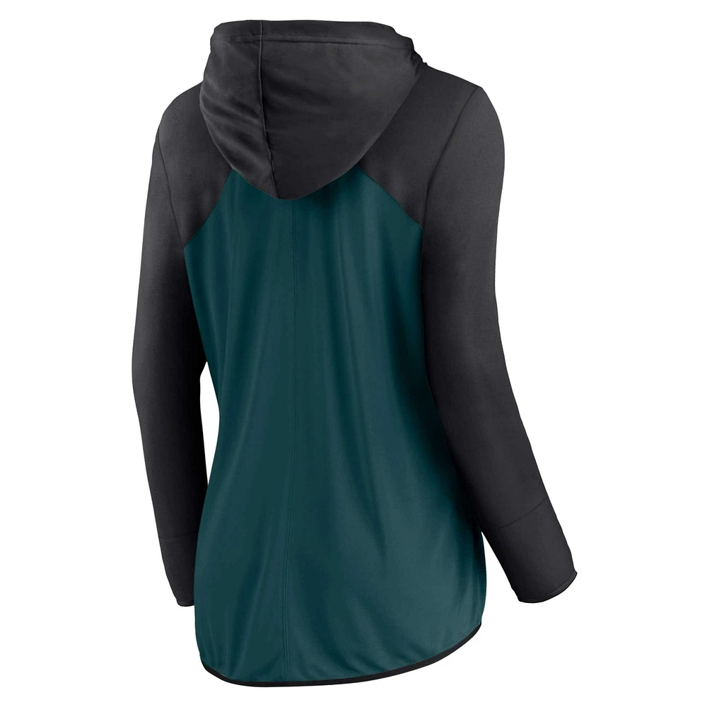 Sweat à capuche entièrement zippé Fanatics pour femmes vert nuit/noir Philadelphia Eagles Forever Fan