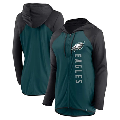 Sweat à capuche entièrement zippé Fanatics pour femmes vert nuit/noir Philadelphia Eagles Forever Fan