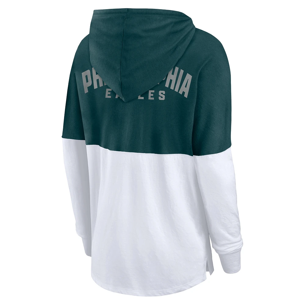 Women's Fanatics Midnight Green/White Philadelphia Eagles Backup Option Long Sleeve Hoodie T-Shirt