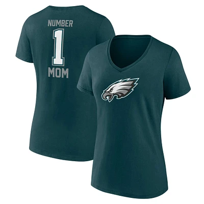 T-shirt à col en V Fanatics Midnight Green Philadelphia Eagles pour femmes, grande taille, fête des mères #1 maman