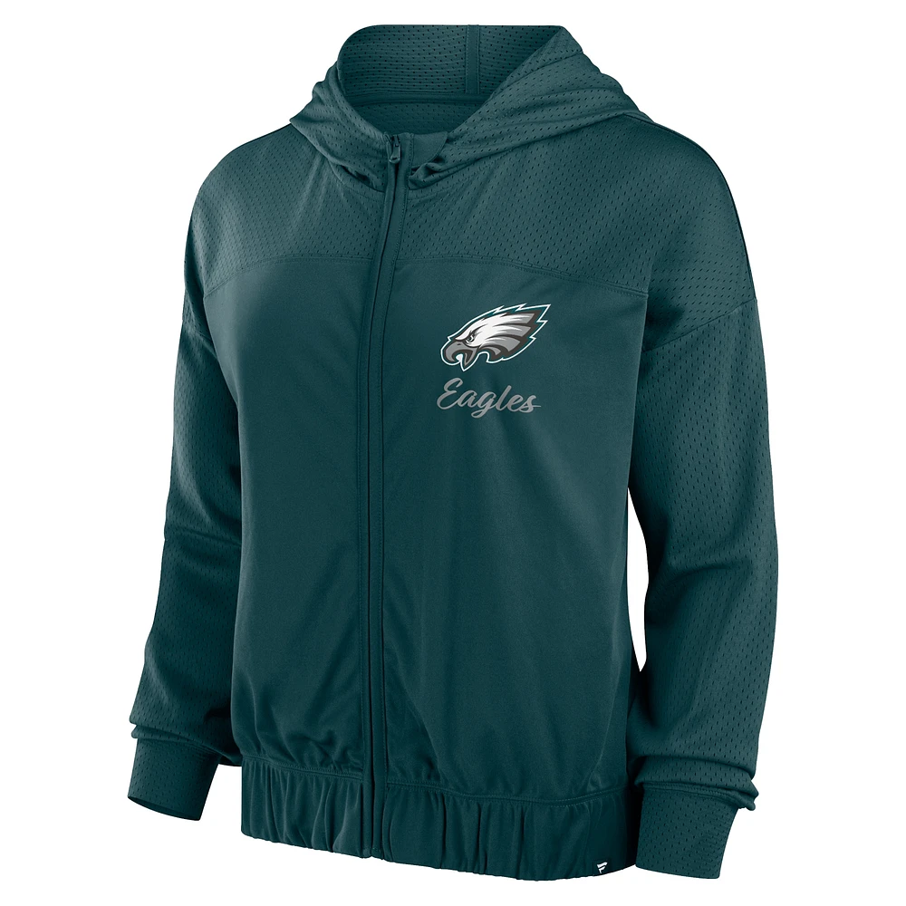 Sweat à capuche entièrement zippé Fanatics pour femmes, vert minuit, Philadelphia Eagles Script Lock