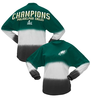 Women's Fanatics  Midnight Green Philadelphia Eagles Super Bowl LIX Champions Horizontal Ombre Spirit Jersey Long Sleeve T-Shirt