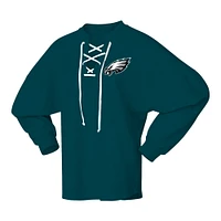 Women's Fanatics  Midnight Green Philadelphia Eagles Super Bowl LIX Champions Lace-Up Spirit Jersey Long Sleeve T-Shirt