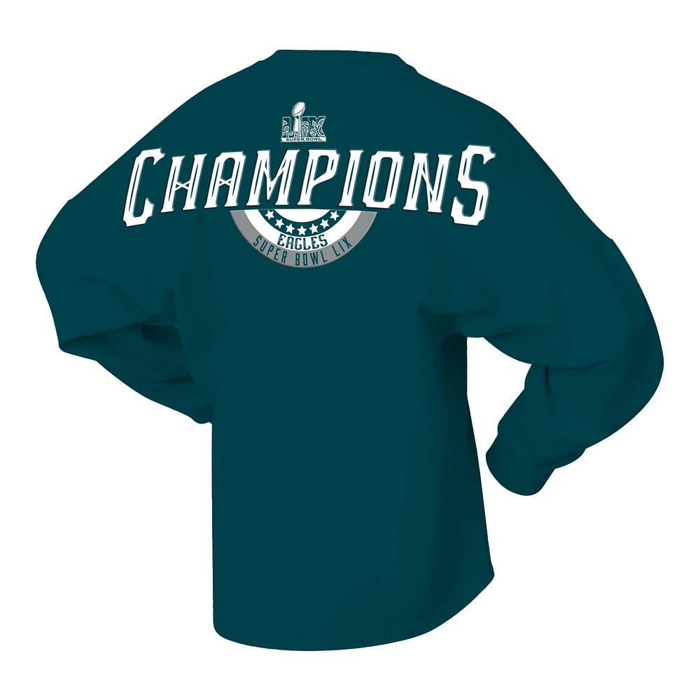 Women's Fanatics  Midnight Green Philadelphia Eagles Super Bowl LIX Champions Lace-Up Spirit Jersey Long Sleeve T-Shirt