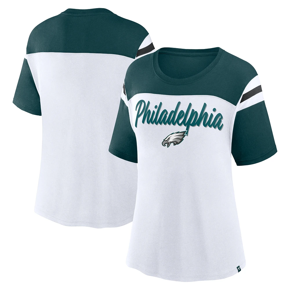 Women's Fanatics White/Green Philadelphia Eagles Cheer Chant Fashion Crop Top