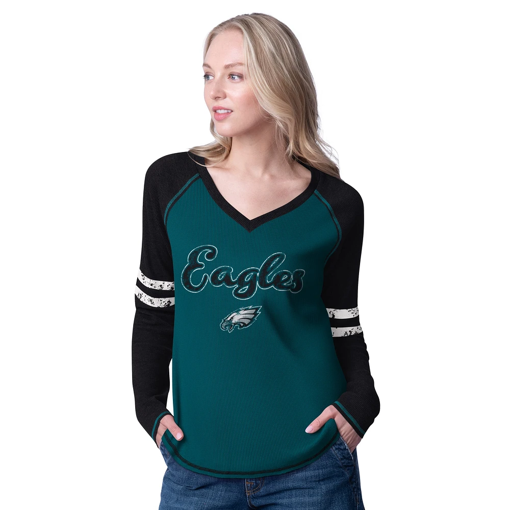 T-shirt à manches longues pour femme G-III 4Her de Carl Banks, vert nuit/noir, vainqueur des Philadelphia Eagles