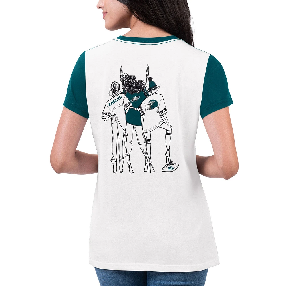 T-shirt pour femme G-III 4Her by Carl Banks blanc/vert minuit Philadelphia Eagles Fashion Illustration