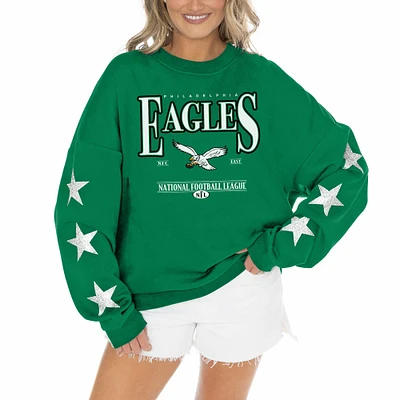 Sweat-shirt à manches longues et col rond en mélange de coton vert Kelly Gameday Couture pour femme des Philadelphia Eagles