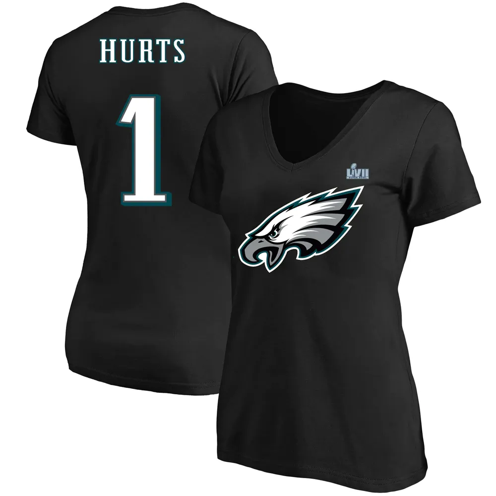 Fanatics Branded Women's Jalen Hurts Black Philadelphia Eagles Super Bowl  LVII Plus Name & Number V-Neck T-Shirt