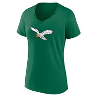 T-shirt à col en V pour femme avec nom et numéro de joueur des Philadelphia Eagles, Jalen Hurts Kelly Green