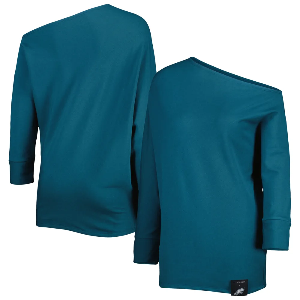 Lids Philadelphia Eagles KIYA TOMLIN Women's Twisted Tri-Blend Asymmetrical  3/4-Dolman Sleeve Sweatshirt - Midnight Green