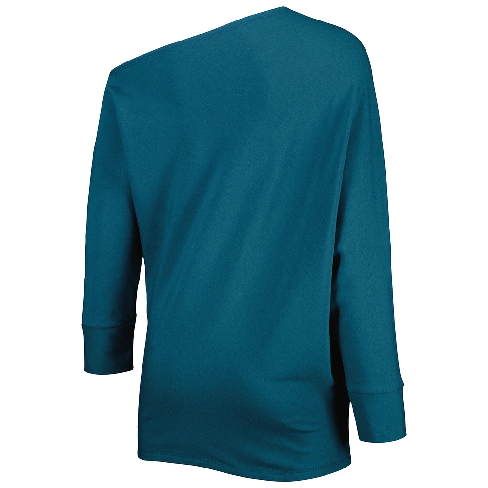 Sweat KIYA TOMLIN Midnight Green Philadelphia Eagles Twisted Tri-Blend Asymetrical 3/4-Dolman Sleeve Sweatshirt pour femme