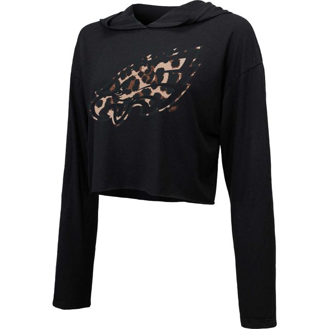 Majestic Threads Sweat à capuche court léopard Philadelphia Eagles noir pour femme