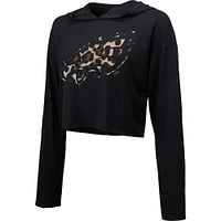 Women's Majestic Threads Black Philadelphia Eagles Leopard Cropped Pullover Hoodie