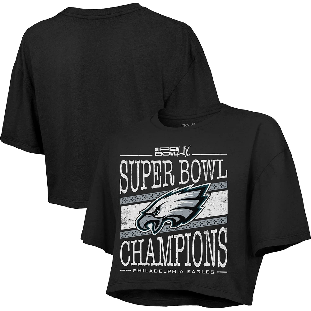 Women's Majestic Threads  Black Philadelphia Eagles Super Bowl LIX Champions Extra Point Boxy Crop Top