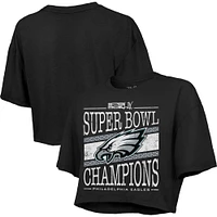Women's Majestic Threads  Black Philadelphia Eagles Super Bowl LIX Champions Extra Point Boxy Crop Top
