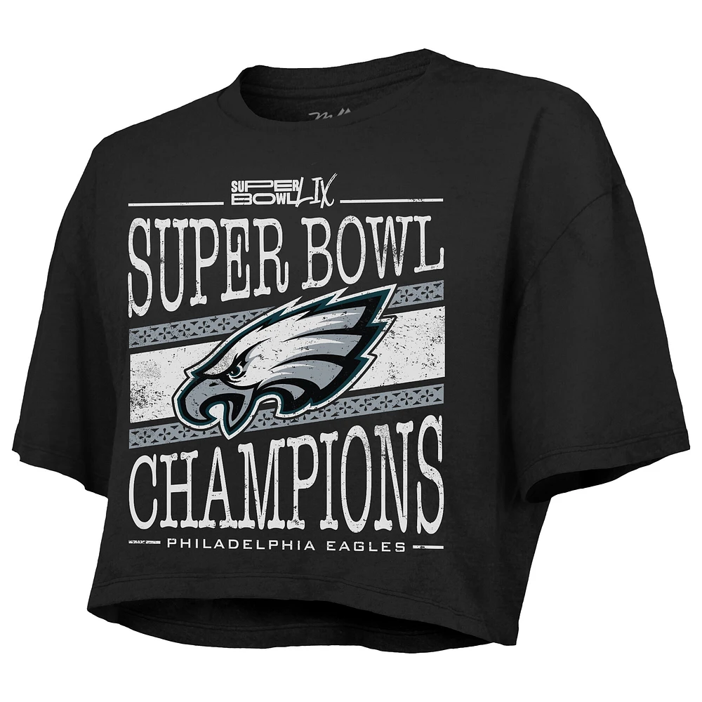 Women's Majestic Threads  Black Philadelphia Eagles Super Bowl LIX Champions Extra Point Boxy Crop Top