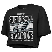 Women's Majestic Threads  Black Philadelphia Eagles Super Bowl LIX Champions Extra Point Boxy Crop Top