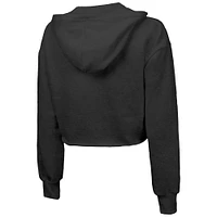Women's Majestic Threads  Black Philadelphia Eagles Super Bowl LIX Champions Fair Catch Tri-Blend Cropped Pullover Hoodie
