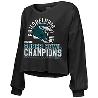 T-shirt à manches longues et col en V pour femme Majestic Threads Black Philadelphia Eagles Super Bowl LIX Champions Hard Count