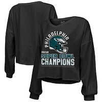 T-shirt à manches longues et col en V pour femme Majestic Threads Black Philadelphia Eagles Super Bowl LIX Champions Hard Count