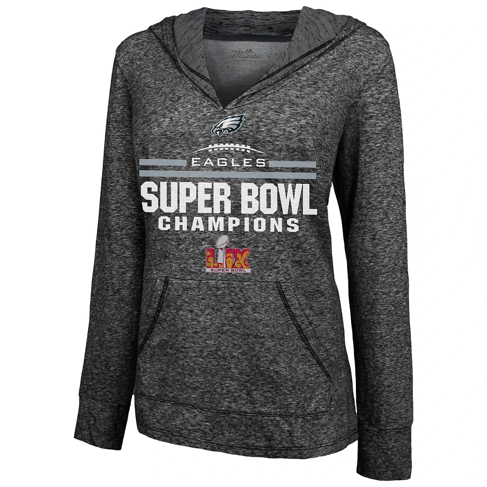 Sweat à capuche Majestic Threads Charcoal Philadelphia Eagles pour femme, champion du Super Bowl LIX Edge Rusher Slub