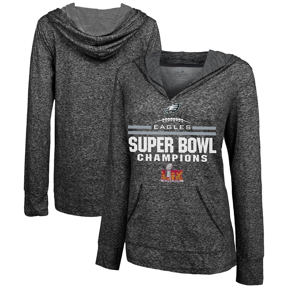 Sweat à capuche Majestic Threads Charcoal Philadelphia Eagles pour femme, champion du Super Bowl LIX Edge Rusher Slub
