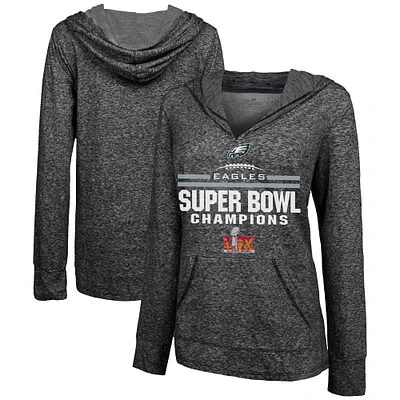 Sweat à capuche Majestic Threads Charcoal Philadelphia Eagles pour femme, champion du Super Bowl LIX Edge Rusher Slub
