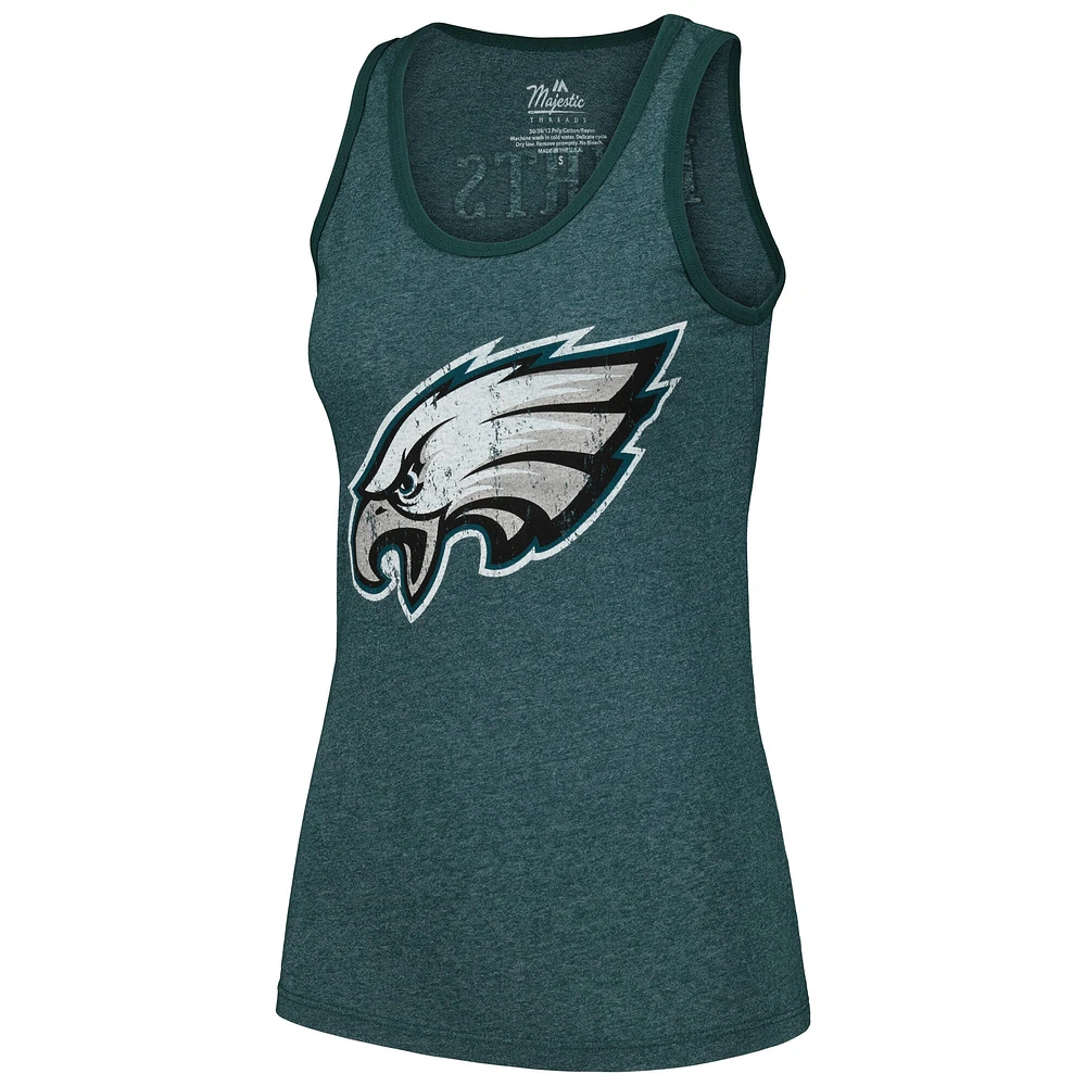 Women's Majestic Threads Heathered Green Philadelphia Eagles Name & Number Tri-Blend Tank Top