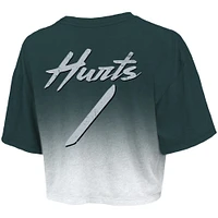 Haut court Majestic Threads vert/blanc avec nom et numéro de joueur des Philadelphia Eagles Dip-Dye pour femme Jalen Hurts