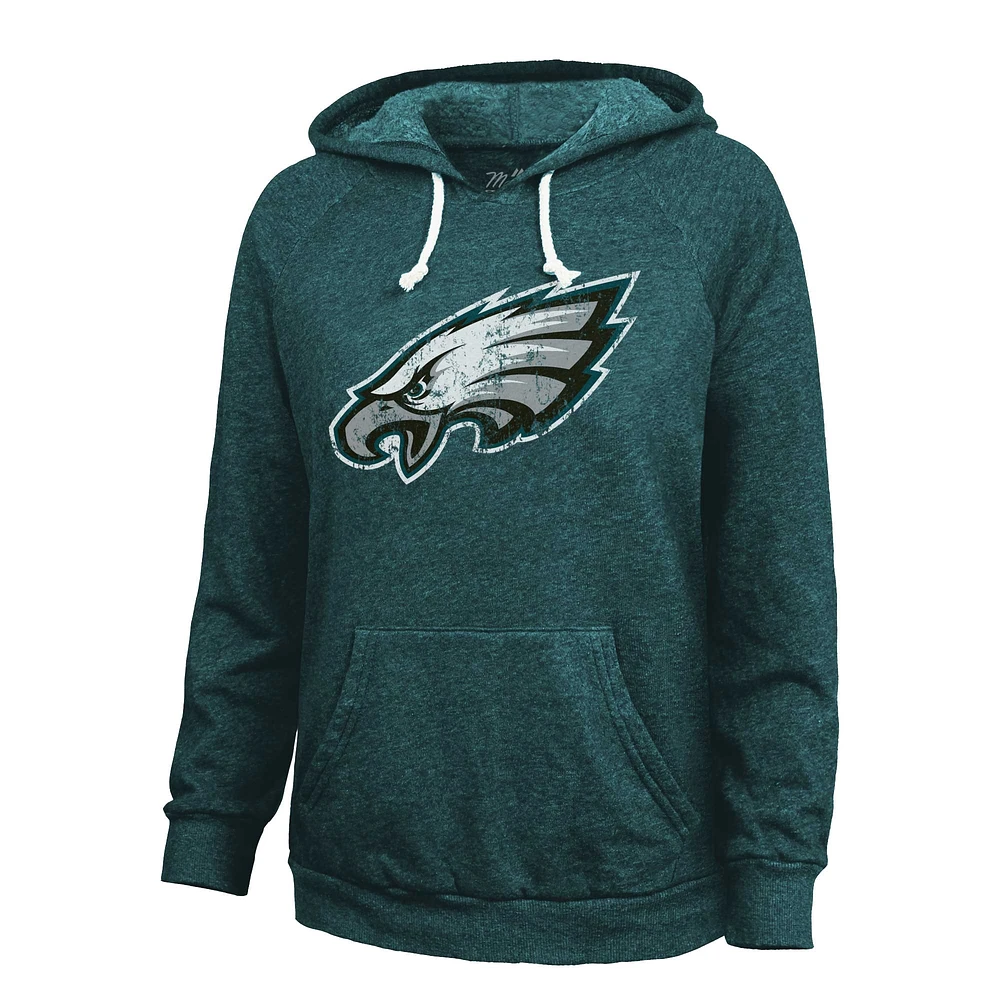 Majestic Threads Jalen Hurts Midnight Green Philadelphia Eagles Nom et numéro pour femmes - Sweat à capuche tri-mélange