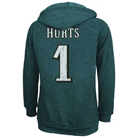 Majestic Threads Jalen Hurts Midnight Green Philadelphia Eagles Nom et numéro pour femmes - Sweat à capuche tri-mélange