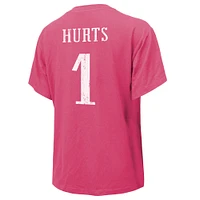 T-shirt Majestic Threads Jalen Hurts rose avec nom et numéro des Eagles de Philadelphie pour femmes