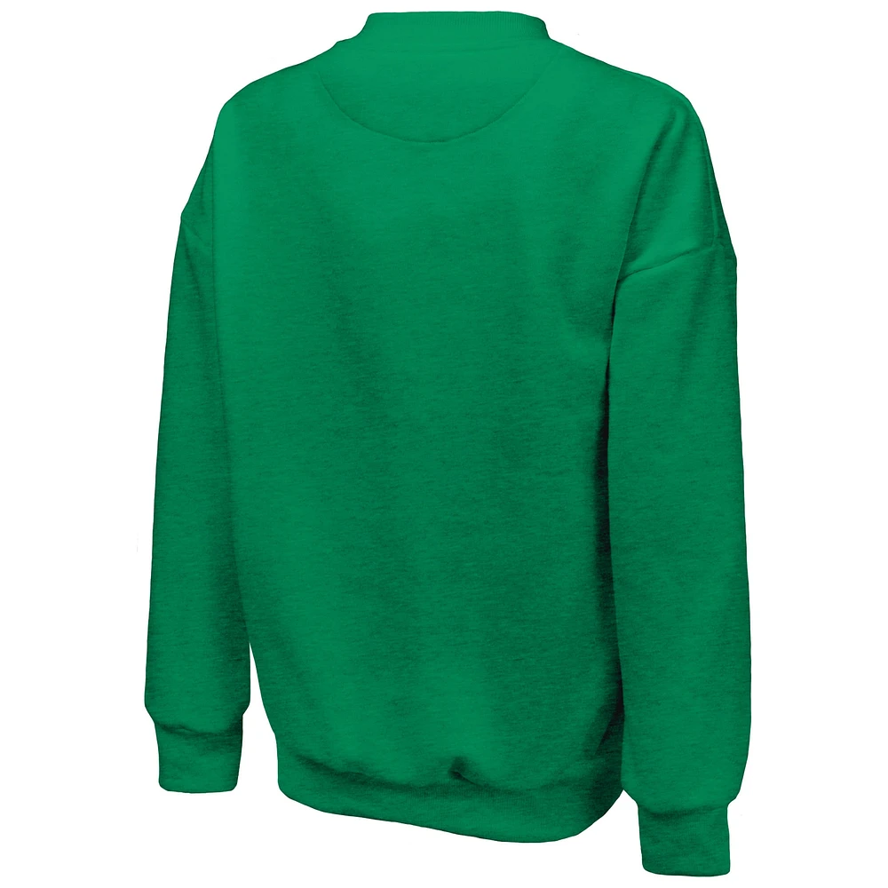 Women's Majestic Threads  Kelly Green Philadelphia Eagles Super Bowl LIX Champions Big Chalk Stripe Retro Tri-Blend Fleece Sweatshirt