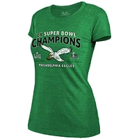 Women's Majestic Threads  Kelly Green Philadelphia Eagles Two-Time Super Bowl Champions Sky High Retro Tri-Blend T-Shirt
