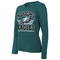 Women's Majestic Threads  Midnight Green Philadelphia Eagles Super Bowl LIX Champions Coffin Corner Boyfriend Long Sleeve Tri-Blend T-Shirt